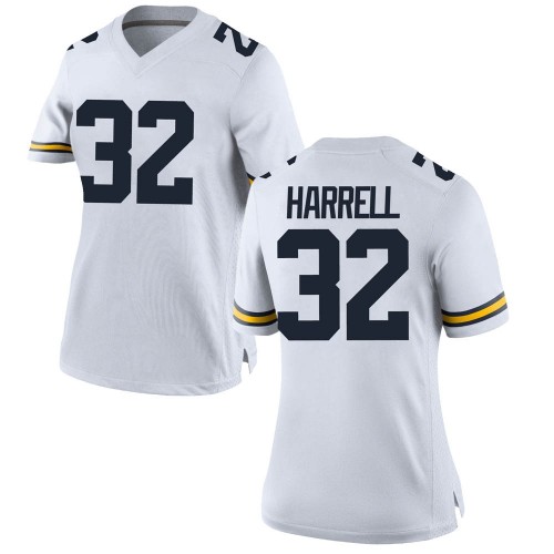 Jaylen Harrell Michigan Wolverines Women's NCAA #32 White Game Brand Jordan College Stitched Football Jersey YDV6754LZ